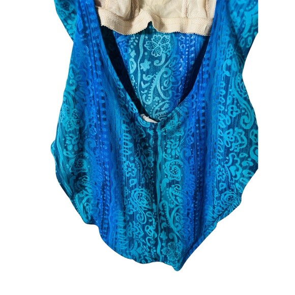 Vintage Kathy Ireland Turquoise One Piece Swim Suit SZ L 12 Royal Blue Paisley - Picture 4 of 4